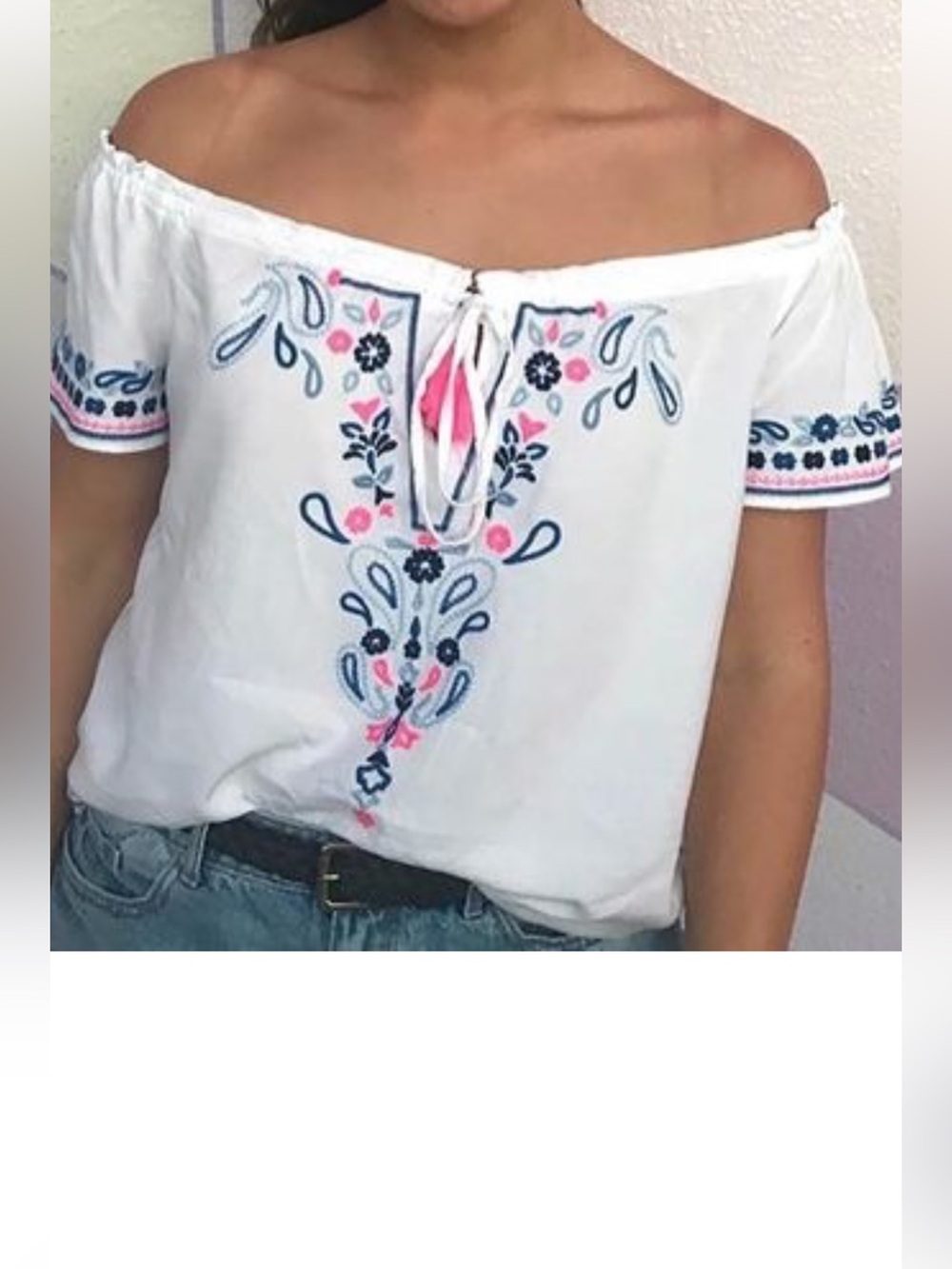 Southern Tide Bettina peasant embroidered white blouse size L